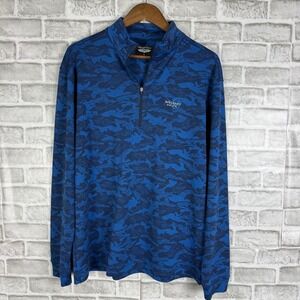 Straight Down x Whisper Rock Men Blue Camo Quarter Zip Pullover Golf Shirt Large